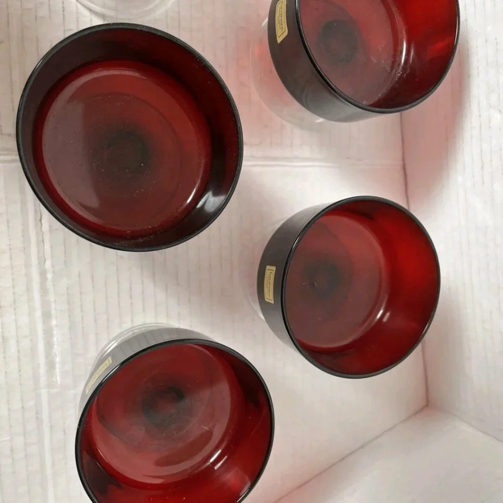 Vintage Luminarc France Ruby Red Glass Dessert Cups Set of 6 Stickered